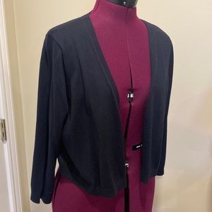 Talbots Cropped 1/4 Sleeve Black Cardigan